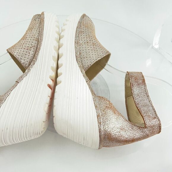 Fly London Women Yake Sandal Size 37 6 Pearl Leather Slingback Wedge Platform - Picture 10 of 14